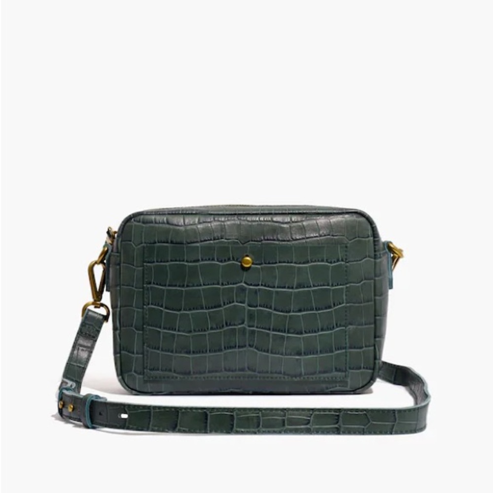 Madewell Large Transport Camera Bag: Green Croc Embossed Leather Edition